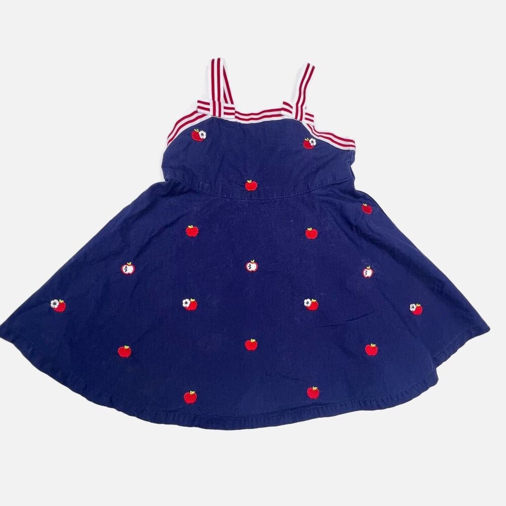 Gymboree Y2K Vtg “Apple For My Teacher” Navy Sundress Baby Girl's Size 18-24m